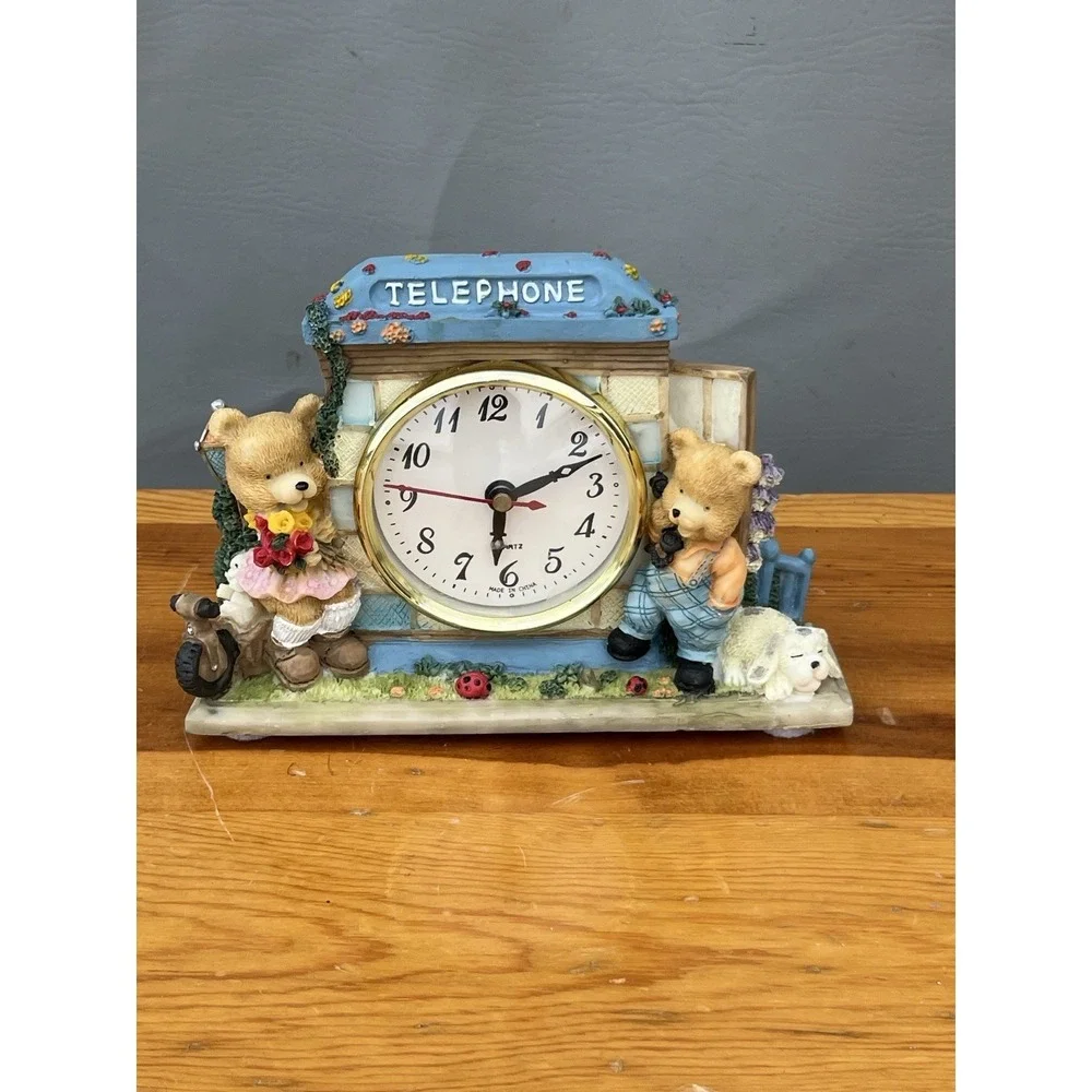 Teddy Bear Dog Ladybug Mantel Desk Shelf Clock Telephone Resin Telephone Booth